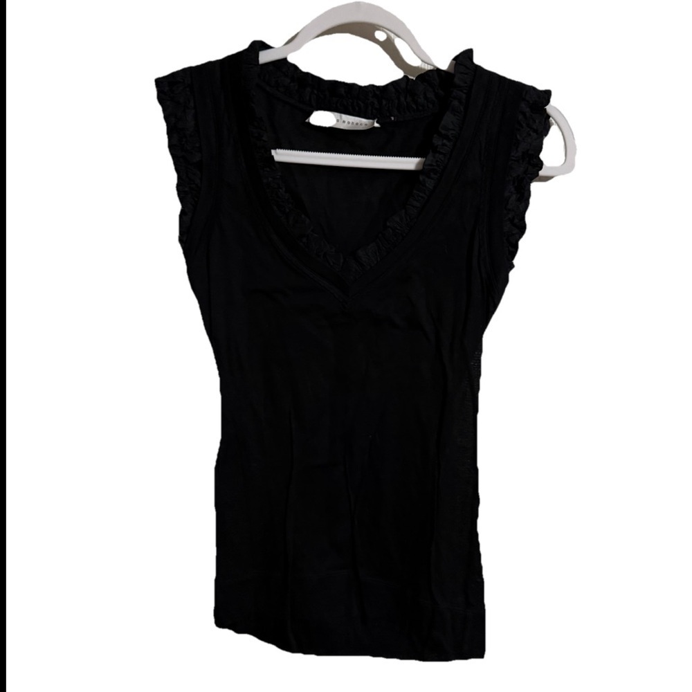 Susana Monaco Womens XS Black Tank Top Cotton and Silk Ruffle Trim